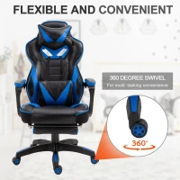 Vinsetto Faux Leather Reclining Gaming Chair, with Footrest - Blue/Black(m-5)