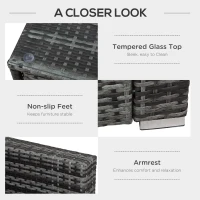 Outsunny 4 Pcs Rattan Wicker Garden Furniture Patio Sofa Storage & Table Set w/ 2 Drawers Coffee Table,Great Cushioned 4 Seats Corner Sofa - Grey(m-4)