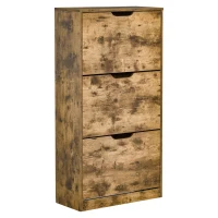 HOMCOM Mobile Scarpiera Salvaspazio a 3 Ante con Mensole Regolabili per 12-18 Scarpe, in Legno, 62.5x26x117.5cm, Marrone Rustico(m-1)