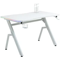 HOMCOM RGB 120 x 66cm Gaming Desk, Computer Table with Carbon Fibre Surface, Headphone Hook, Cup Holder, Controller Rack, Home Office Desk, White(m-11)