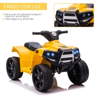 HOMCOM Quad Eléctrico para Niños 18-36 Meses Cuatrimoto Infantil a Batería 6V con Faros Bocina Velocidad 0-3 km/h Avance y Retroceso 65x40x43 cm Amarillo(m-6)