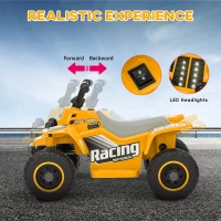AIYAPLAY 6V Electric Quad Bike for Kids, Ride On ATV w/ Forward/Reverse, Headlights, for Ages 18-36 Months, Yellow(m-4)