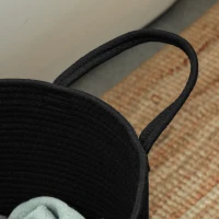 HOMCOM Cesto Portabiancheria da 36L Portatile e Pieghevole con Manici in Cotone Naturale, Ø38x45 cm, Nero(m-8)