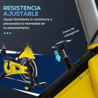 HOMCOM Bici Estática Bicicleta de Fitness con Resistencia Regulable Pantalla LCD Ruedas Manillar y Asiento Ajustable Amarillo(m-8)