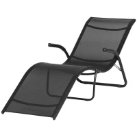Outsunny Tumbona Plegable de Jardín con Reposabrazos Reposapiés Respaldo Transpirable y Marco de Metal Ergonómico para Terraza Playa Camping Exterior Piscina 170x62x68 cm Negro(m-10)