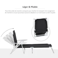 Outsunny Bain de Soleil Pliable - transat inclinable 4 Positions - Chaise Longue Grand Confort avec accoudoirs - métal époxy textilène - dim. 186L x 66l x 80H cm - Noir(m-5)