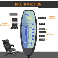 Vinsetto Fauteuil de bureau manager massant repose-pied + tétière intégrés dossier inclinable hauteur réglable 68 x 79 x 104-112 cm noir(m-7)