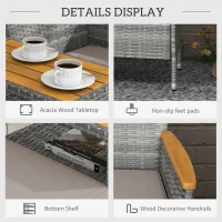 Outsunny Two-Seat Rattan Loveseat, with Wood-Top Middle Table - Grey(m-6)