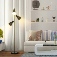 HOMCOM 150cm Lampada a Piantana da Terra con 3 Paralumi Regolabili, Base Rotonda, Interruttore a Pedale, in Metallo, Bronzo, 32x32x150cm(m-2)