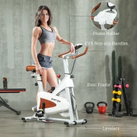 SPORTNOW Quiet Stationary Exercise Bike with Adjustable Resistance, Seat, White(m-8)