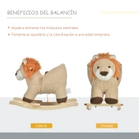 HOMCOM Caballito Balancín Infantil en Forma de León de Felpa para Bebés 18-36 Meses con Sonido Cinturón de Seguridad Manillar y Reposapiés 68x35x50 cm Marrón(m-5)