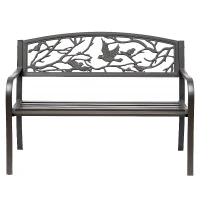 Outsunny Banc de Jardin 3 Places banc extérieur jardin Style Rural Chic pour balcon terrasse patio 127 x 60 x 85 cm métal époxy anticorrosion Brun(m-12)