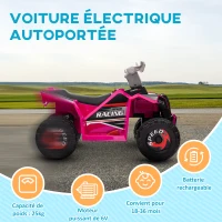 HOMCOM Quad électrique pour enfants véhicule à batterie 6V avec marche avant et arrière 70L x 41,5l x 48,5H cm Rose(m-5)