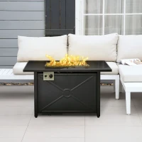 Outsunny Propane Gas Fire Pit Table, 50000BTU Smokeless Firepit Outdoor Patio Heater with Tempered Glass Tabletop, Cover, Glass Beads and Lid, 109cm x 56cm x 64cm, Black(m-10)