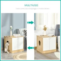 PawHut Mobile Lettiera per Gatti con 2 Ante e Ripiano Interno Estraibile, 60x55x62.5cm - Bianco e Legno(m-7)
