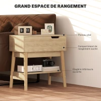 HOMCOM Table d'appoint table basse table de chevet étroite avec plateau rabattable et étagère ouverte grain de bois de chêne(m-4)