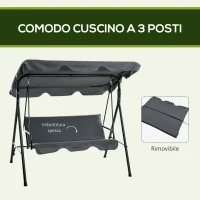 Outsunny Dondolo 3 Posti con Tettuccio Regolabile e Cuscini, in Acciaio e Poliestere, 172x110x153 cm, Grigio(m-8)