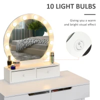 HOMCOM Dressing Table Set with LED with Table Stool Table Stool Set Makeup Dresser Desk with 4 Drawers for Bedroom White(m-6)