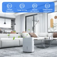 HOMCOM Deumidificatore Portatile 30L/Giorno con Serbatoio 4L, 3 Velocità e 4 Funzioni, Timer fino 24 Ore, Bianco(m-7)