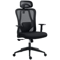 Vinsetto Silla de Oficina Giratoria con Reposabrazos 2D Silla Escritorio Regulable en Altura Reposacabezas Soporte Lumbar y Respaldo Alto Malla Transpirable 67x64x117-127 cm Negro(m-1)