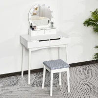 HOMCOM Dressing Table Set with LED with Table Stool Table Stool Set Makeup Dresser Desk with 4 Drawers for Bedroom White(m-8)