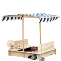 Outsunny Arenero Infantil con Toldo Ajustable en Altura 2 Bancos y Respaldos Desmontables para Patio 106x106x115 cm Natural(m-10)