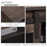 HOMCOM Tavolino da Salotto Caffè e Mobile TV Stile Industriale Rustico con Anta Scorrevole e Mensole Regolabili, Marrone Scuro, 100x45x45cm(m-4)