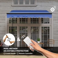 Outsunny 2.5 x 2m Electric Awning with LED Light and Remote Controller, Aluminium Frame DIY Retractable Awning, UV50+ Sun Shade Canopy for Garden Patio Deck Door Window, Blue(m-4)