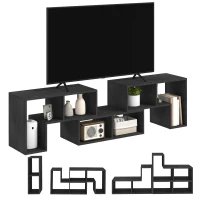 HOMCOM Three-Block Modular TV Stand - Black Wood-Effect(m-8)