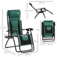 Outsunny Zero Gravity Lounger Chair, Folding Reclining Patio Chair with Padded Seat, Cup Holder, Soft Cushion and Headrest for Poolside, Camping, Green(m-3)