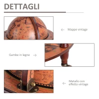 HOMCOM Mappamondo Bar, Mappamondo Portabottiglie e Porta Liquori, Minibar da Casa con con 4 Ruote Portabottiglie in Legno(m-7)