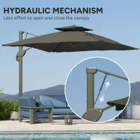 Outsunny 3m Thick Fabric Cantilever Garden Parasol, with Cross Base - Grey(m-4)