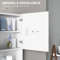 HOMCOM Armadietto con Specchio a Muro, Luci a LED, Ripiano Aperto e Ripiano Interno, 80x15x60cm(m-6)