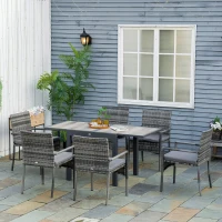 Outsunny Set da Giardino con Tavolo Allungabile e 6 Sedie con Cuscini in Rattan PE, Grigio e Marrone(m-2)