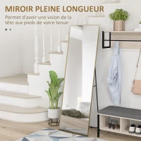 HOMCOM Grand miroir pleine longueur rectangulaire, 50 x 160 cm, miroir sur pied, mural ou pocé contre mur, doré(m-4)