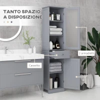 kleankin Mobile Colonna Bagno Salvaspazio con Armadietto, Cassetto e Ripiani in MDF, 40x27x171.5cm, Grigio(m-4)