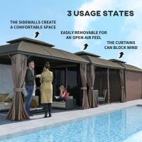 Outsunny 3.65 x 3(m) Hardtop Steel Gazebo Canopy with Aluminium Frame, Double Roof, Net Sidewalls and Curtains, Coffee(m-8)