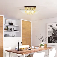 HOMCOM Crystal Chandelier Ceiling Mount Pendant Light Lamp Modern Illumination Fabric, 40L x 40W x 16 Hcm(m-2)