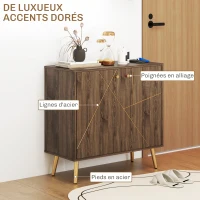 HOMCOM Buffet salon meuble de rangement avec décoration à lignes d'acier dorées, étagère réglable, pieds en acier(m-4)