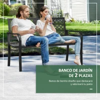 Outsunny Banco de Jardín de Acero Banco de 2 Plazas con Respaldo Decorativo para Terraza Patio 127x63x83 cm Negro(m-5)