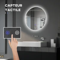 kleankin Miroir rond lumineux LED de salle de bain Ø 60 cm mural avec éclairage interrupteur tactile système antibuée  29 W gris(m-4)