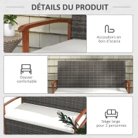 Outsunny Banc de jardin 2 places avec coussin d'assise rembourré - 2 en 1 avec coffre de rangement(m-6)