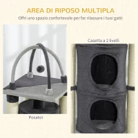 PawHut Tiragraffi per Gatti max 5kg con Casetta, Lettino e Pallina da Gioco, in Truciolato, Peluche e Iuta, 39x39x114 cm(m-4)