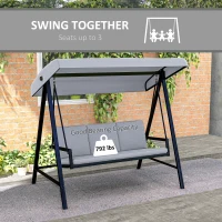 Outsunny Three-Seat Garden Swing Chair, with Adjustable Canopy - Grey(m-7)