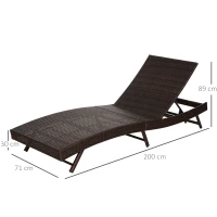 Outsunny Lettino a Sdraio da Giardino in Rattan Arredo Esterno Prendisole Regolabile con Cuscino Caffè Scuro 200 x 71 x 89cm(m-3)