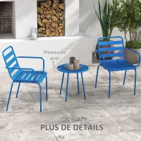 Outsunny Ensemble bistro de jardin 3 pièces salon de jardin 2 chaises empilables avec accoudoirs + table basse ronde en acier(m-6)
