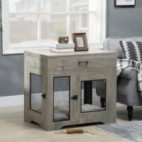PawHut Dog Cage End Table with Two Doors, Drawer, for Medium Dogs - Grey(m-10)