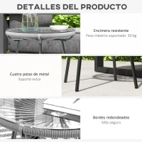 Outsunny Mesa Auxiliar de Ratán Sintético Redonda para Exteriores con Encimera de Vidrio Templado Ø50x50 cm Gris(m-6)
