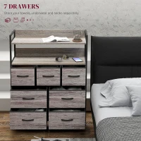 HOMCOM Rustic Chest of Seven Fabric Drawers - Grey Wood Effect(m-4)