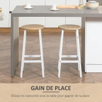 HOMCOM Lot de 2 tabourets style moderne hauteur 65 cm avec repose-pieds - blanc et aspect bois(m-4)